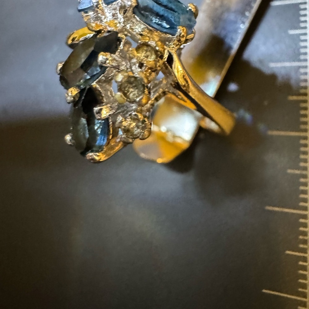 Silver tone blue and clear stones ring sz 6 - Picture 13 of 16